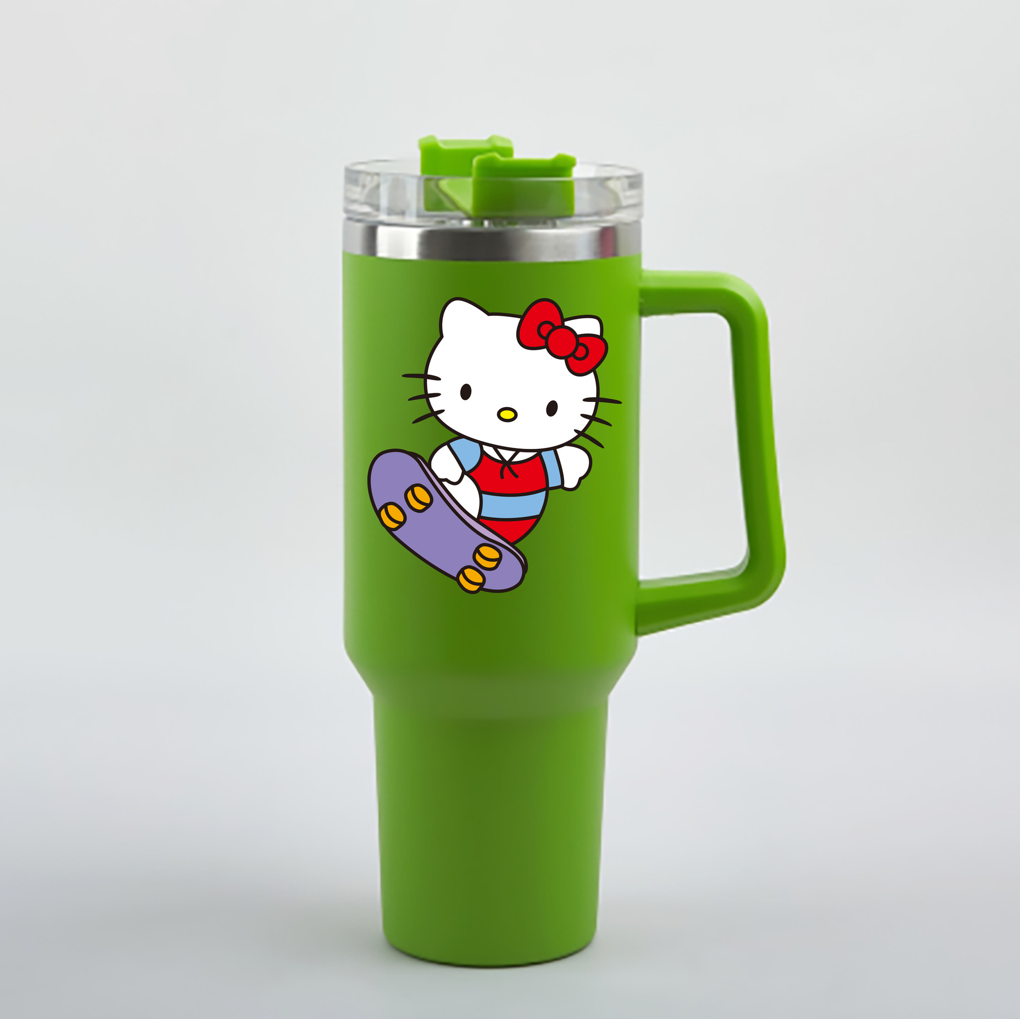 （画像用） Hello Kitty ハローキティ 1200mL車用タンブラー - クリスタルステッカー（プラスチックストロー付き）